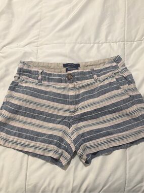 British Khaki Striped Blue and Cream Shorts